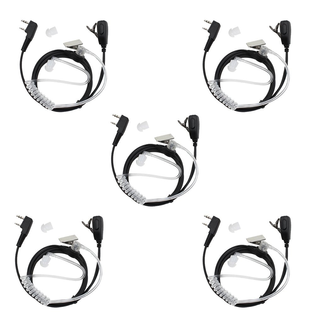 [Australia - AusPower] - TENQ 2 Pin Two Way Radio Earpiece Acoustic Tube Headset for Kenwood HYT BAOFENG BF-UV5R 888S Retevis H-777 (5 Pack) 