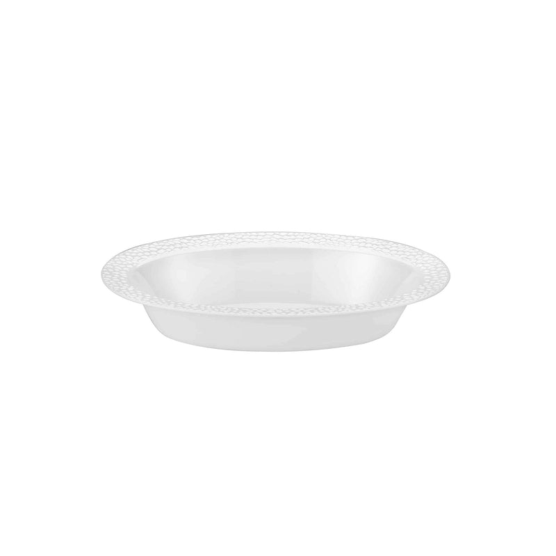 [Australia - AusPower] - Lillian Tablesettings Plastic Oval 7 oz. | Pearl Pebbled | Pack of 10 Party Bowls, White (38592) 
