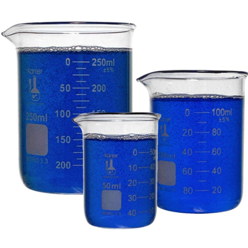[Australia - AusPower] - Karter Scientific 214T2, 3.3 Boro, Griffin Low Form, Glass Beaker Set - 3 Sizes - 50ml, 100ml, 250ml 50 / 100 / 250mL STANDARD 