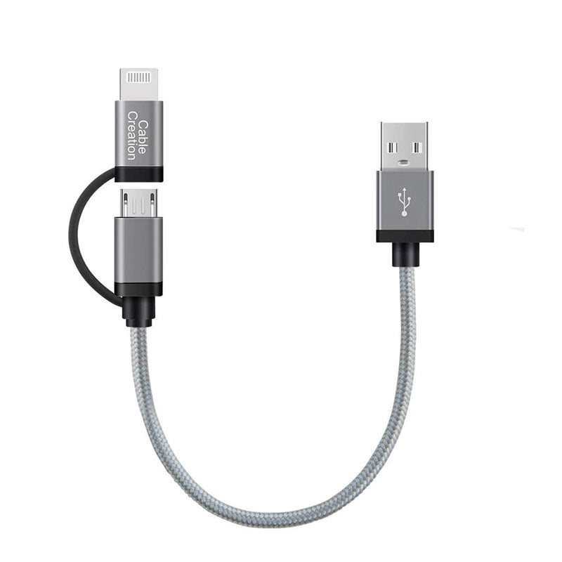 [Australia - AusPower] - CableCreation Short 0.8FT 2-in-1 Lightning and Micro USB Cable, [MFi Certified] Braided iPhone & Android Charging Sync Cord Compatible with iPhone 13, 12, 11, X, 8, 7, iPad, LG, HTC, Space Gray 0.8 Feet 