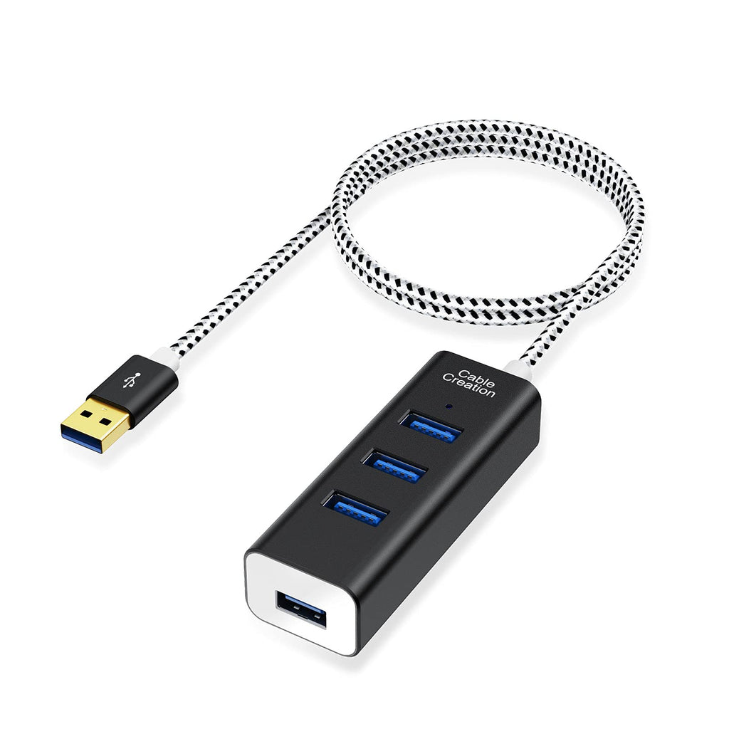 [Australia - AusPower] - CableCreation 4-Port USB 3.0 Hub with 4.9 Feet Extension Long Cable, 5Gbps Data Rate for MacBook Pro, iMac, PC, Laptop, USB Flash Drives, Surface Pro, XPS, Aluminum Black, 1.5M 4-Port USB +4.9ft 