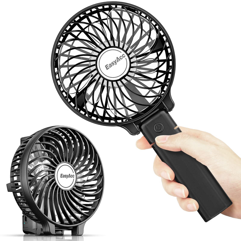 [Australia - AusPower] - Mini Handheld Fan, EasyAcc USB Desk Fan Small Personal Portable Hand Fan Table Fan with Rechargeable Battery Operated Cooling Folding Electric Fan 3-10H Working Hours for Travel Office Outdoor- Black 3-10 Working Hours 