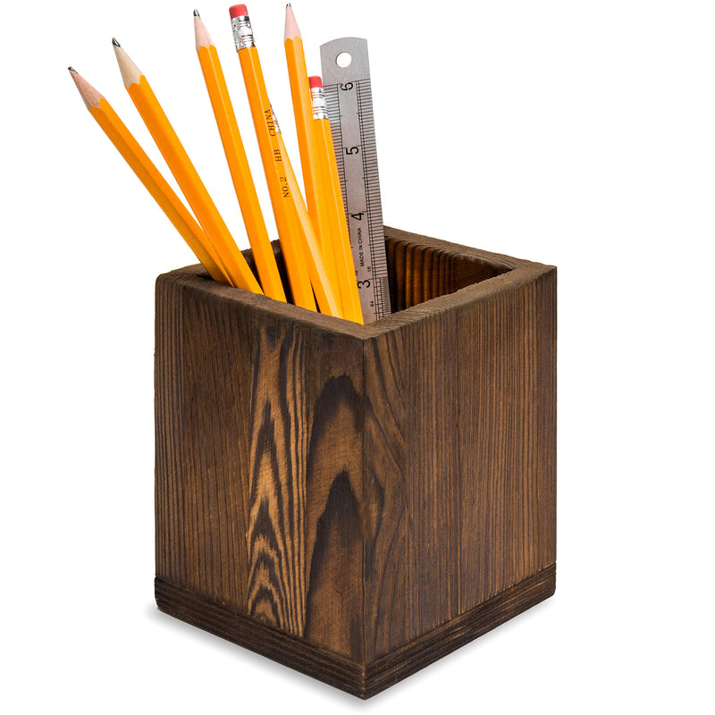 [Australia - AusPower] - Dark Brown Natural Grain Wood Desktop Pen & Pencil Holder Cups/Office Supplies Organizer Caddy 