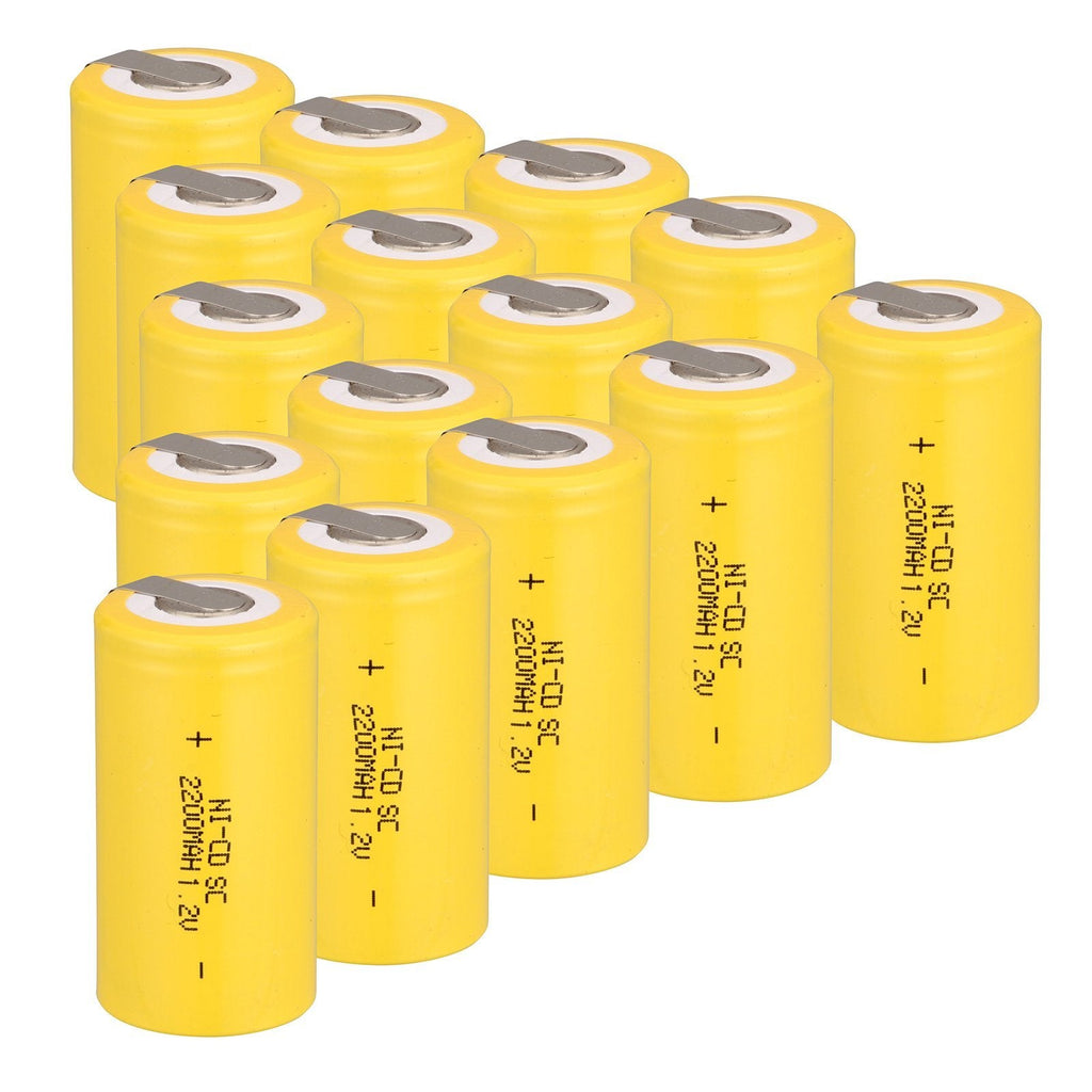 [Australia - AusPower] - Ni-Cd Rechargeable Battery Sub C SC Batteries, 1.2V 2200 mAh with Tabs for Power Tools Battery Pack (Yellow*15) 
