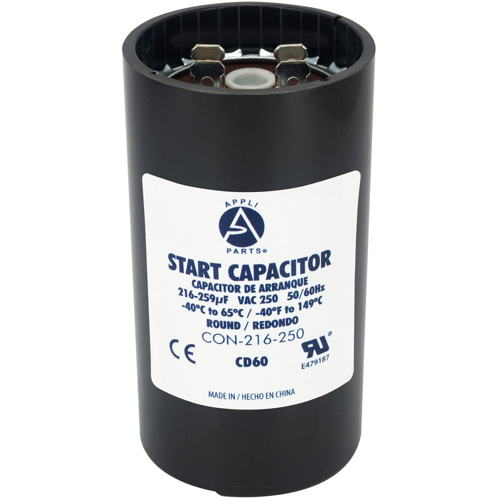 [Australia - AusPower] - Appli Parts motor start capacitor 216-259 Mfd (microfarads) uF 250VAC universal fit for electric motor applications 1-3/4 in Wide 3-3/8 in Height CON-216-250 250 Vac 