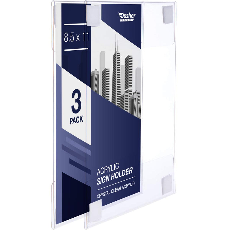 [Australia - AusPower] - Acrylic Sign Holder with Hook and Loop Adhesive, 8.5 x 11 inches - Portrait or 11 x 8.5 inches - Landscape, Clear Wall Mount Frame, Perfect for home, office, store, restaurant (3 Pack) 3 Pack 