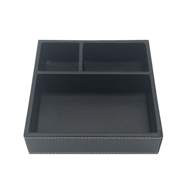[Australia - AusPower] - UnionBasic Flat 3-Slot Small PU Leather Drawer Tray Desk Stationery Sundries Gadget Organizer Storage Box Business Card Holder Key Container (Black) 