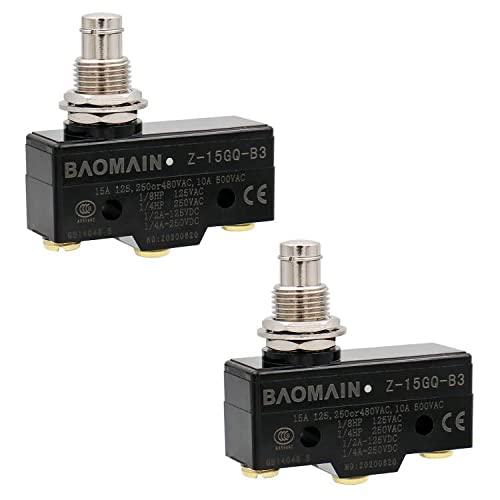 [Australia - AusPower] - Baomain Z-15GQ-B General Purpose Basic Switch, Panel Mount Plunger, Medium OP, Screw Terminal, 0.5mm Contact Gap, 15A Rated Current Pack of 2 