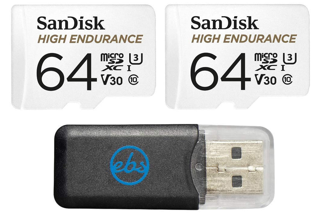 [Australia - AusPower] - 2-Pack SanDisk High Endurance Video Monitoring MicroSD MicroSDHC Card with Adapter 64GB (SDSDQQ-064G-2PK-R4BK) Bundle with Everything But Stromboli Memory Card Reader 