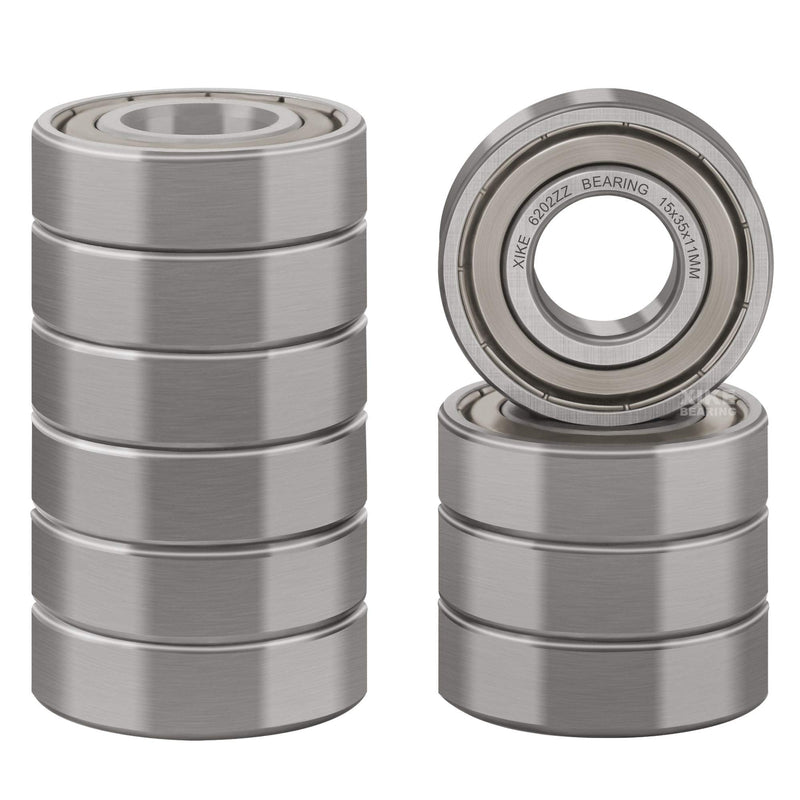 [Australia - AusPower] - XiKe 10 Pcs 6202ZZ Double Metal Seal Bearings 15x35x11mm, Pre-Lubricated and Stable Performance and Cost Effective, Deep Groove Ball Bearings. 