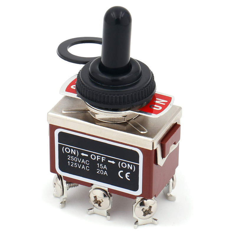 [Australia - AusPower] - Baomain Momentary Toggle Switch DPDT (ON)-Off-(ON) 3 Position 6 Screw Terminal 125VAC 20A with Rainproof Cap 