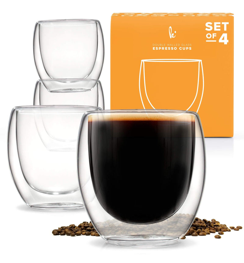 [Australia - AusPower] - Espresso Shot Glass, Durable Double Walled Espresso Cups, Clear Shot Glasses for Coffee Shots, Shot Glasses Set of 4, 2.7oz 4 Count (Pack of 1) 