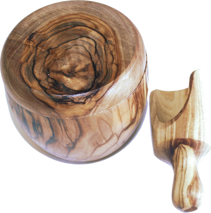 [Australia - AusPower] - Olive wood Salt Cellar with Olive wood Salt Spoon set (3 Inch each) - Asfour Outlet Trademark 