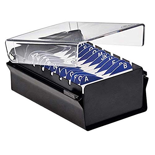 [Australia - AusPower] - Acrimet Index Business Card Size File Holder Organizer Metal Base Heavy Duty (AZ Index Cards and Divider Included) (Black Color with Clear Crystal Plastic Lid Cover) 