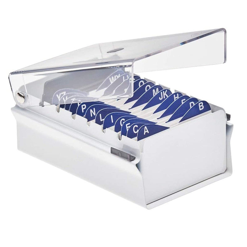 [Australia - AusPower] - Acrimet Index Business Card Size File Holder Organizer Metal Base Heavy Duty (AZ Index Cards and Divider Included) (White Color with Clear Crystal Plastic Lid Cover) 