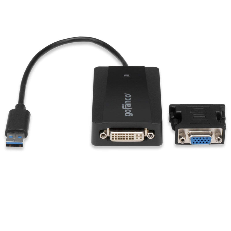 [Australia - AusPower] - gofanco USB 3.0 to DVI Video Graphics Adapter for Multiple Monitors - Up to 2048x1152 for Windows and macOS, DisplayLink Chip, Includes DVI-to-VGA Adapter for VGA Monitor, USB DVI (USB3DVI) USB 3.0 to DVI / VGA 