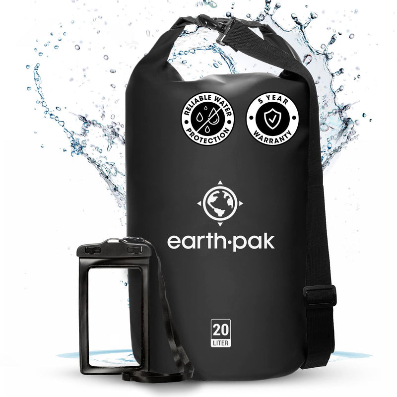 [Australia - AusPower] - Earth Pak -Waterproof Dry Bag - Roll Top Dry Compression Sack Keeps Gear Dry for Kayaking, Beach, Rafting, Boating, Hiking, Camping and Fishing with Waterproof Phone Case 10L Black 