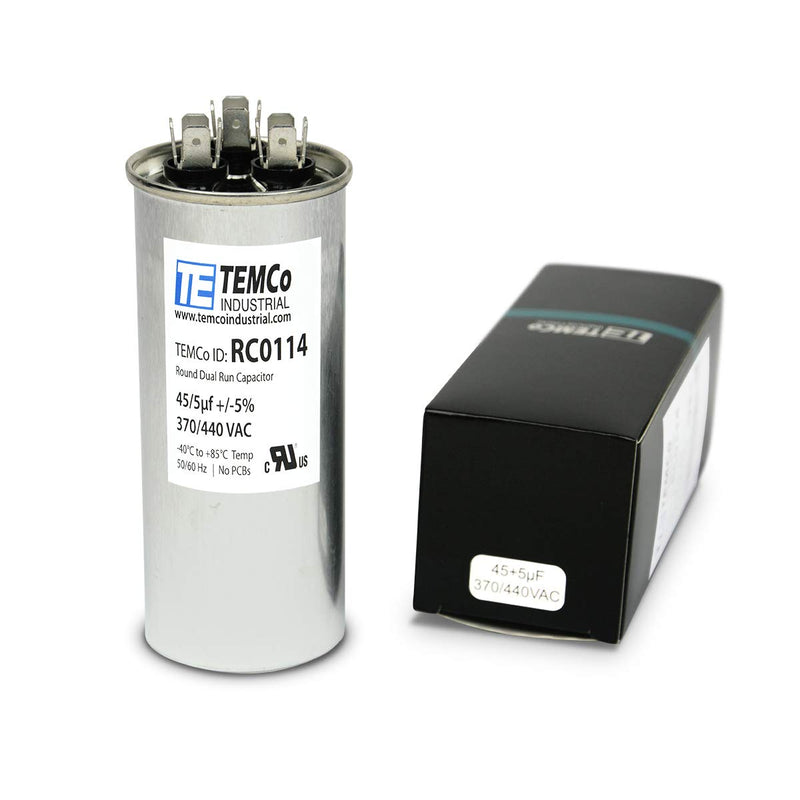 [Australia - AusPower] - TEMCo 45+5 uf/MFD 370-440 VAC Volts Round Dual Run Capacitor 50/60 Hz AC Electric - Lot -1 (Optional uf/MFD, Voltage and Lot Quantities Available) 1 45/5 uf 