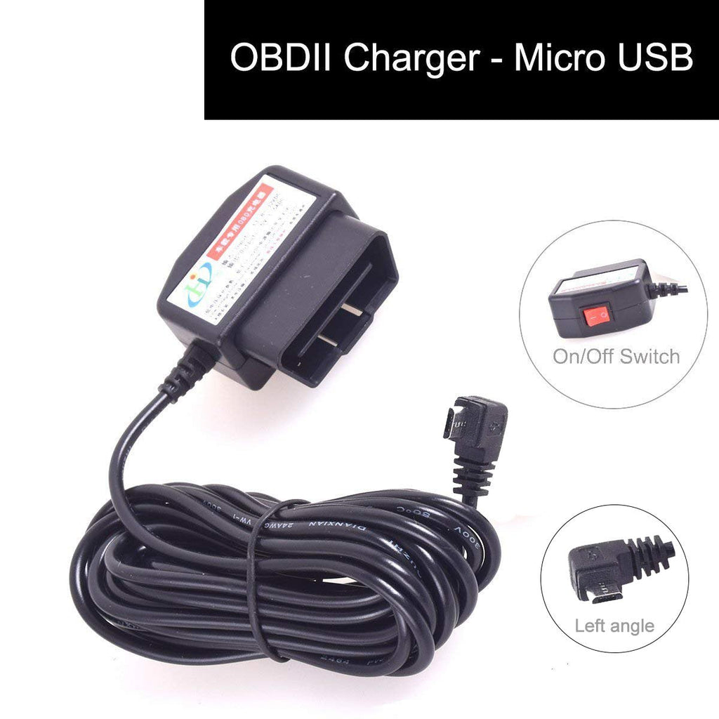 [Australia - AusPower] - OBD2 Dash Camera DVR Charging Cable Micro USB Power Adapter with Switch Button - 16Pin OBD2 Connector Direct Charger for Dash Cam Car DVR GPS- 11.5FT 12-24V 