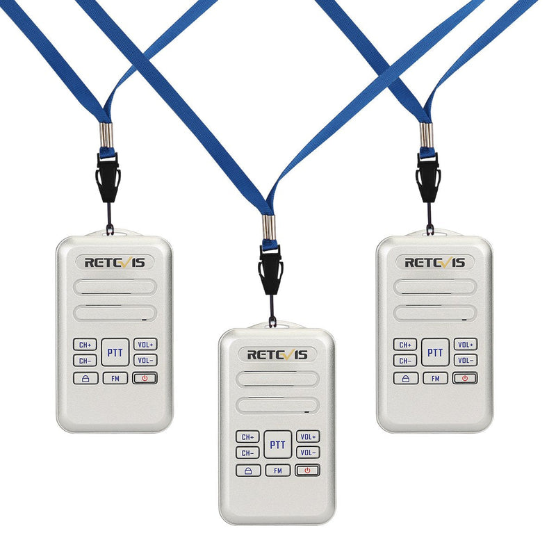 [Australia - AusPower] - Retevis RT20 Rechargeable Walkie Talkies for Adults Seniors Wearable Mini 2 Way Radios with VOX Keyboard Lock Clear Audio(Silver,3 Pack) 