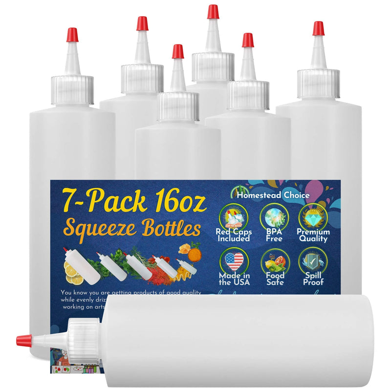 [Australia - AusPower] - 7-pack Plastic Condiment Squeeze Bottles - 16 Ounce with Red Tip Cap - Made in USA - Perfect for Ketchup, BBQ, Sauces, Syrup, Condiments, Dressings, Arts and Crafts 16oz 7 pack 