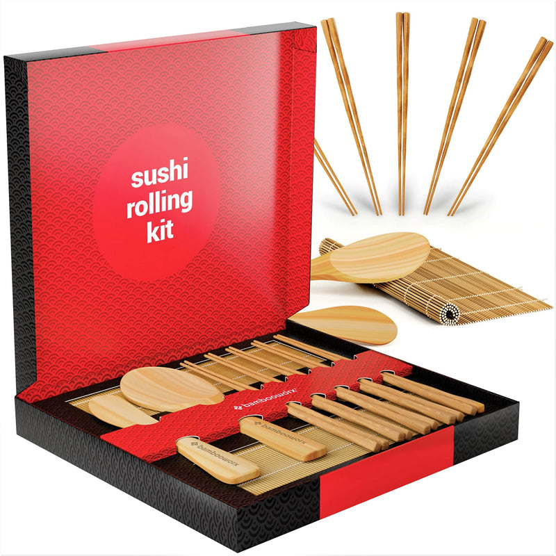 [Australia - AusPower] - Deluxe Sushi Making Kit - Includes 2 Bamboo Sushi Rolling Mats, Rice Spreader, Rice Paddle, 5 Pairs Chopsticks - 100% Bamboo Home Sushi Maker Kit for Beginners - Great Gift Idea for Chef - Roller Mat 