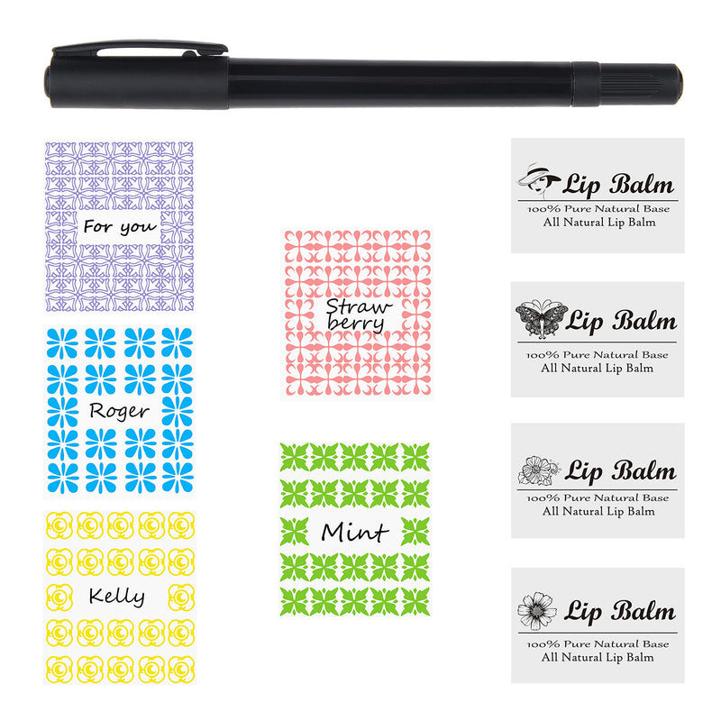 [Australia - AusPower] - Labels for Lip Balm Tubes/Value Pack of 400 Stickers (or Other Purposes) - 200 Writable Stickers and 200 Printed Stickers - Self Adhesive Easy Peel - Fineliner Pen Included for Label Writing 400 pieces B Multicolor 