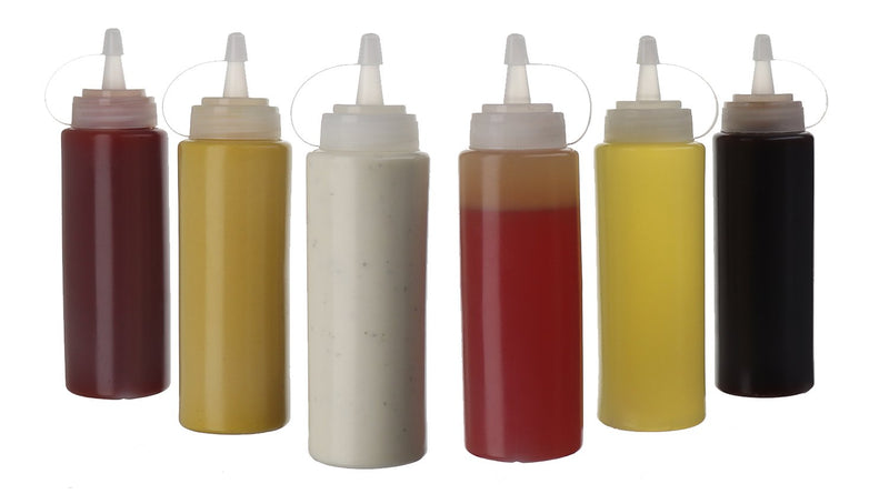[Australia - AusPower] - (6pk) 16 oz Plastic Squeeze Squirt Condiment Bottles with Twist On Cap Lids - top dispensers for ketchup mustard mayo hot sauces olive oil - bulk clear bpa free bbq set 