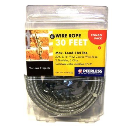 [Australia - AusPower] - Vinyl-Coated Wire Rope Kit with Accessories 3/16" x 30 feet - Flexible Durable Project Cable with clips & thimbles Max Load 184 lbs metal wire 