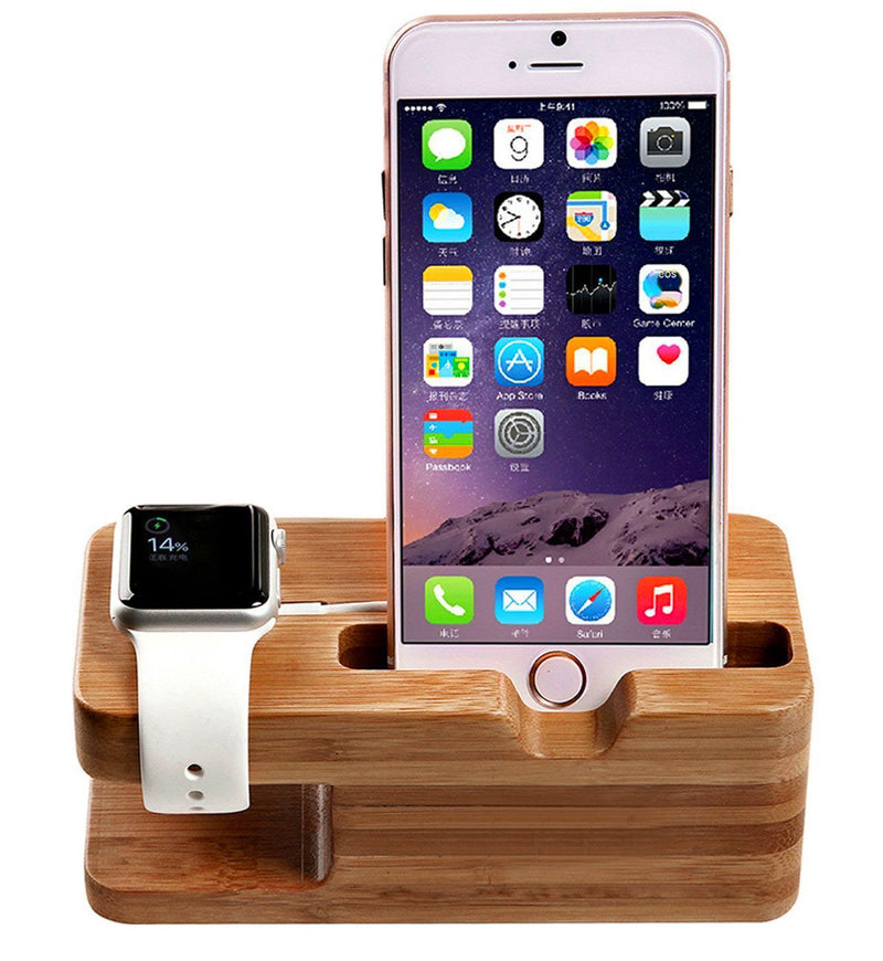 [Australia - AusPower] - AICase Watch Stand, iWatch Bamboo Wood Charging Dock Charge Station Stock Cradle Holder for Apple Watch & iPhone X/ 8 Plus/ 8/7 Plus 6 6 Plus 5S 5 (Bamboo Wood II) Light Brown 