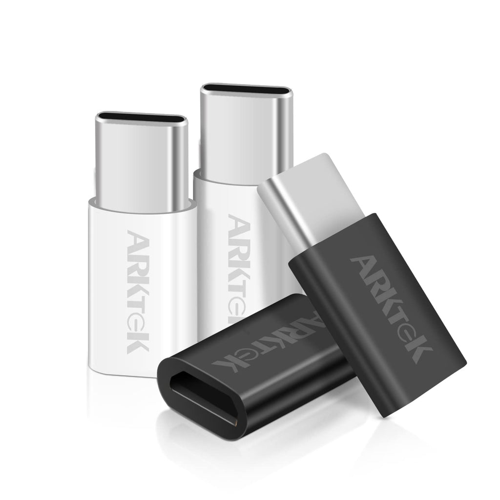 [Australia - AusPower] - ARKTEK USB-C Adapter, Mini Aluminum Mirco USB (Female) to USB C (Male) Syncing Data Transfer and Charging Compatible with Chromebook Galaxy S20 Note 10, Pixel 4 and More (Black/White, 4 Packs) 
