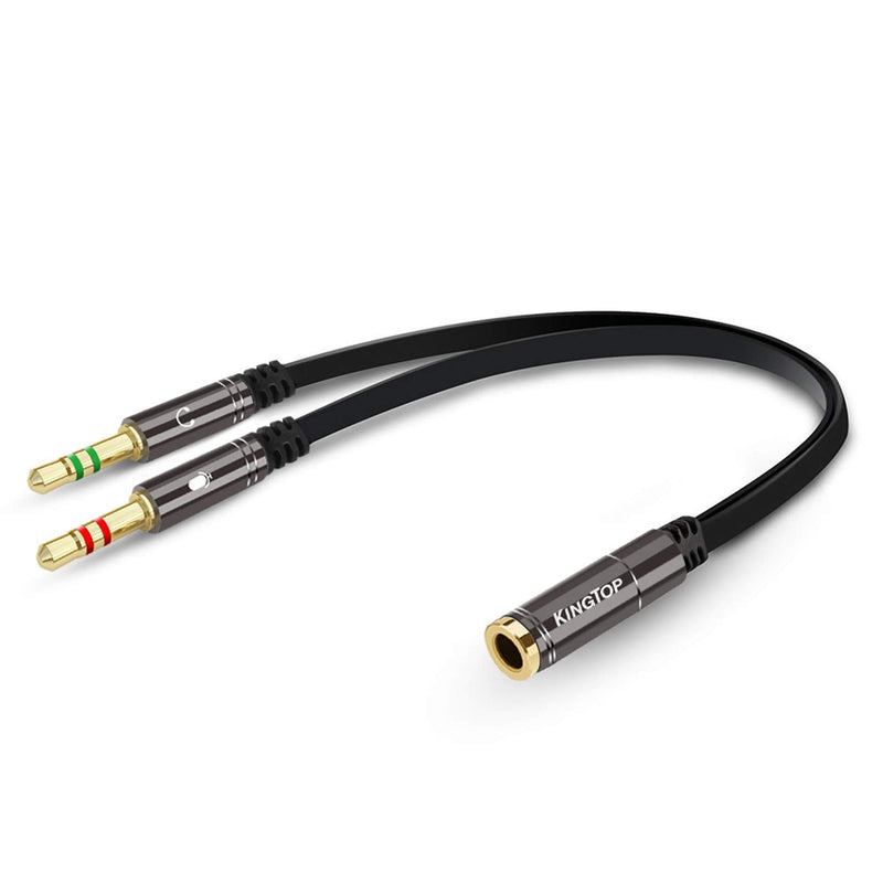[Australia - AusPower] - Kingtop Headset Splitter Cable 3.5mm Female to 2 Male for PC Computer and Old Version Laptop Metal Black 