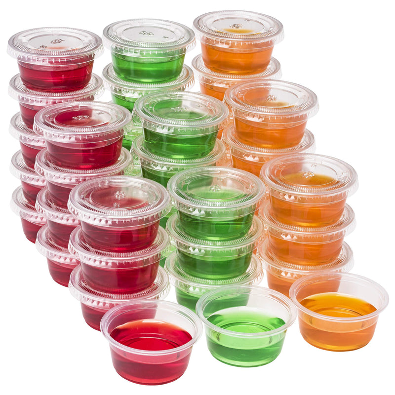 [Australia - AusPower] - DuraHome Plastic Portion Cups with Lids 2 oz. Pack of 150 Leakproof Jello Shot Cup Mini Containers for Salad Dressing Sauce Condiment Snack Souffle and Salsa, Disposable 150 Sets - 2oz. 