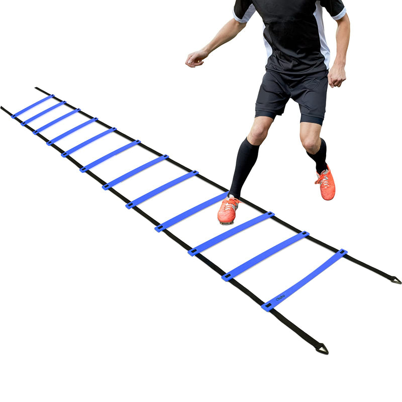 [Australia - AusPower] - Ohuhu Agility Ladder, Speed Training Exercise Ladders for Soccer Football Boxing Footwork Sports Speed Agility Training with Carry Bag,15ft 12 Rung,Yellow/Blue Blue 