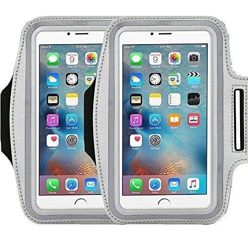 [Australia - AusPower] - Universal Sports Armband Casehigh Shop Running-Exercise Gym Sportband Water Resistant Sweat Proof Key Holder Running Pouch Touch Good For hiking,Biking,Walking Screen Up To 5.7 inch (Silver 2 Pack) armband Silver 2pack 