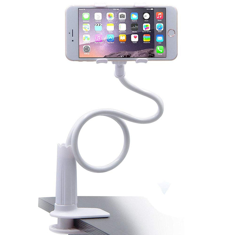 [Australia - AusPower] - AUXO-FUN Cell Phone Holder, Universal Lazy Bracket Mobile Phone Stand, Flexible Gooseneck Long Arm Clip (White) White 