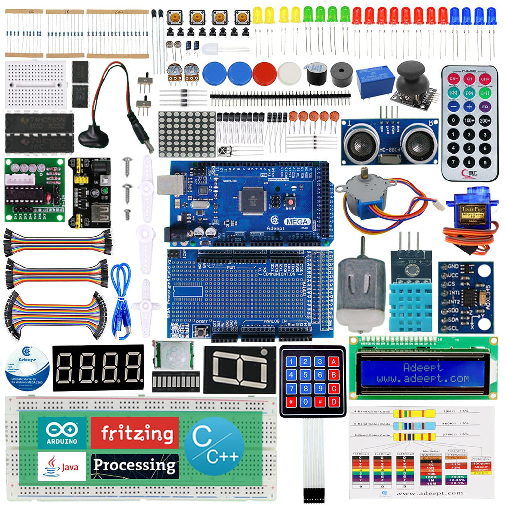 [Australia - AusPower] - Adeept Ultimate Starter Kit Compatible with Arduino IDE Mega 2560 LCD 1602, Stepper Motor, ADXL345, Learning Kit with PDF Guidebook 
