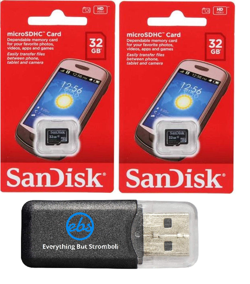 [Australia - AusPower] - SanDisk 32GB MicroSD HC Flash Memory Card (2 Pack) Class 4 Bundle with (1) Everything But Stromboli MicroSD Card Reader 