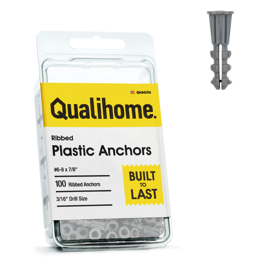 [Australia - AusPower] - Premium Quality Grey Ribbed Plastic Anchors, 100 Pack (#6-8 x 7/8") #6-8 x 7/8" 