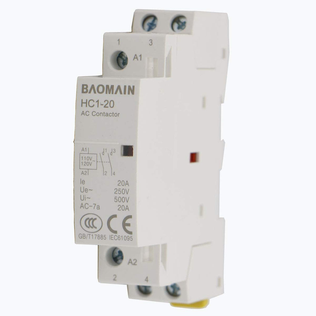 [Australia - AusPower] - Baomain AC Contactor HC1-20 110V 20A 2 Pole Universal Circuit Control DIN Rail Mount 