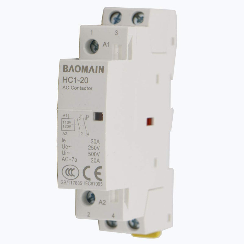 [Australia - AusPower] - Baomain AC Contactor HC1-20 110V 20A 2 Pole Universal Circuit Control DIN Rail Mount 
