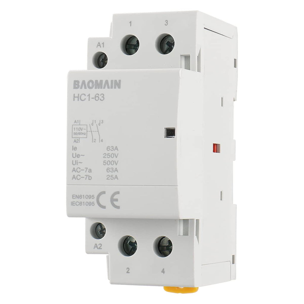 [Australia - AusPower] - Baomain AC Contactor HC1-63 110V 63A 2 Pole Universal Circuit Control DIN Rail Mount 