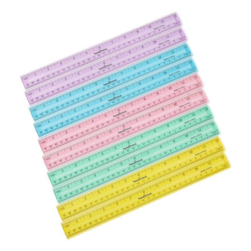 [Australia - AusPower] - hand2mind 12 inch Multicolored, Transparent, Semiflexible Safe-T Plastic Rulers (Pack of 10) 