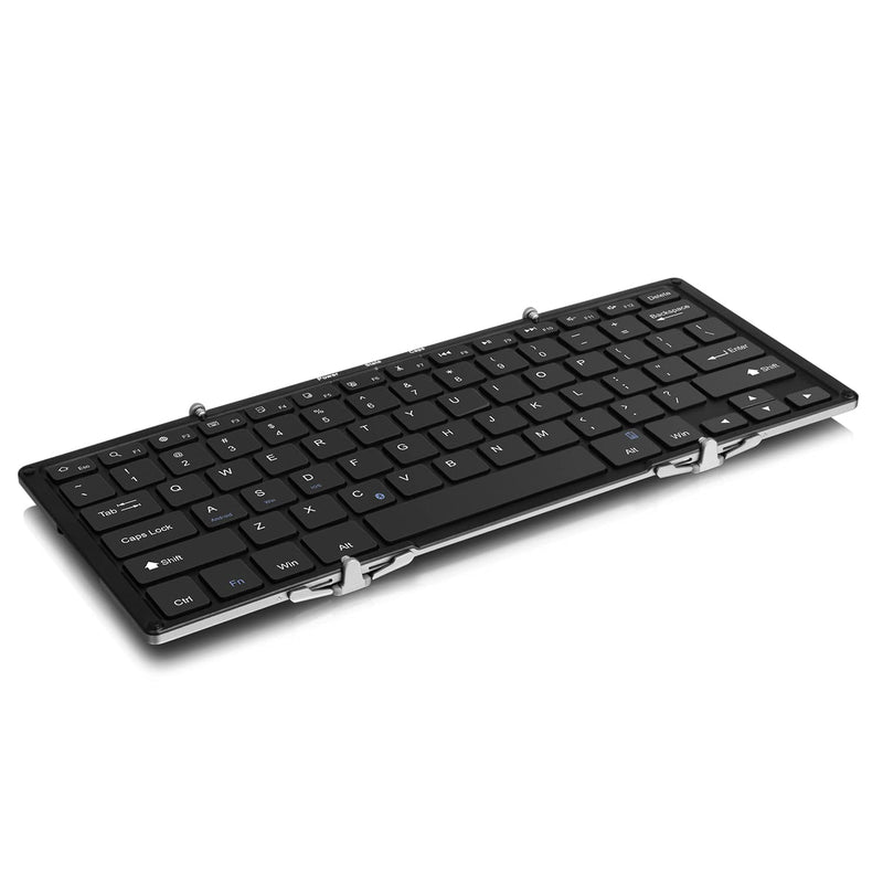 [Australia - AusPower] - Aluratek Portable Aluminum Tri-Fold Bluetooth Keyboard (Standard Full-Size) with Built-In Rechargeable Battery for iPhone, Smartphone, iPad, Tablet, Mac, PC (ABLKO4F) Black 