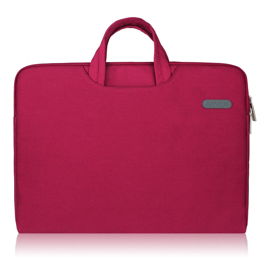 [Australia - AusPower] - Arvok 15 15.6 16 Inch Water-resistant Canvas Fabric Laptop Sleeve With Handle&Zipper Pocket/Notebook Computer Case/Ultrabook Briefcase Carrying Bag/Pouch Cover For Acer/Asus/Dell/Lenovo/HP,Wine Red 15.6 inch Wine Red With Collapsible Handles 