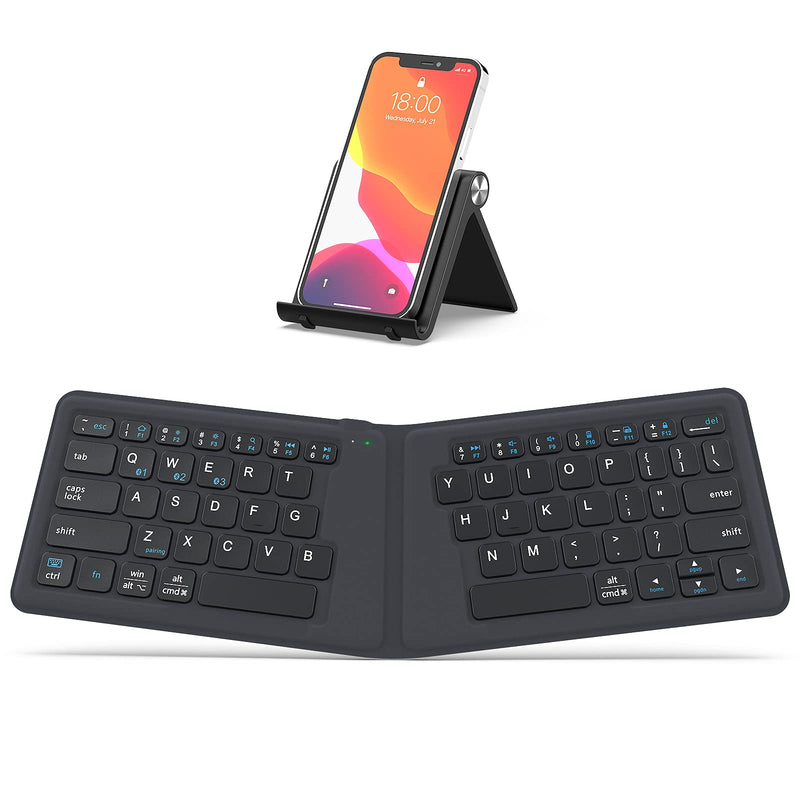 [Australia - AusPower] - Portable Keyboard, iClever BK06 Foldable Bluetooth Keyboard, Multi-Device Wireless Folding Keyboard, Ultra Slim Ergonomic Design with Stand Holder for iPhone, iPad, Smartphone, Tablet, Laptop 