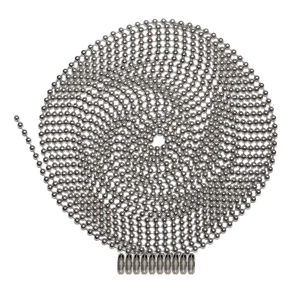 [Australia - AusPower] - 10 Foot Length Ball Chain, Number 3 Size, Nickel Plated Steel, & 10 Matching Connectors 