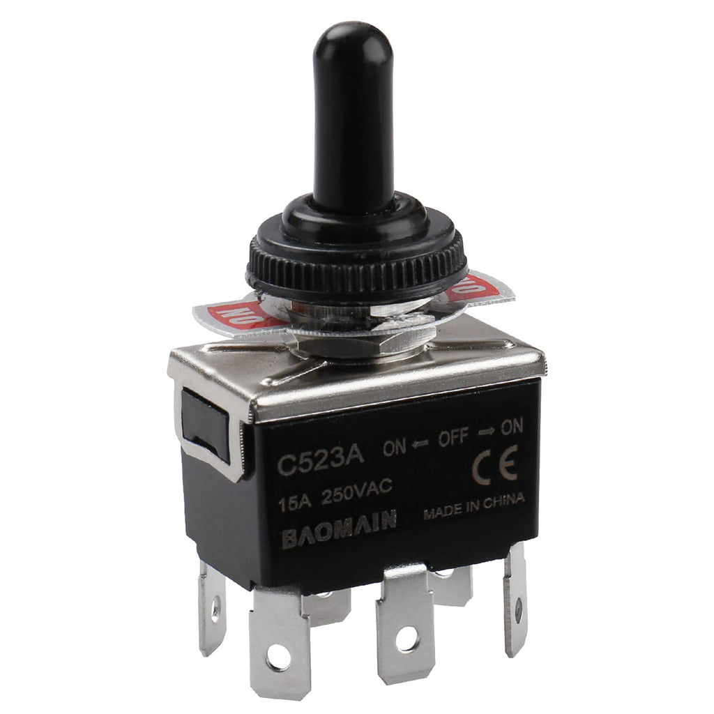 [Australia - AusPower] - Baomain Toggle Switch with Cap AC 250V 15A DPDT 3 Position ON/Off/ON 6 Pins CE Listed 1 