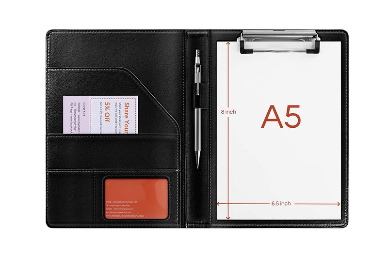 [Australia - AusPower] - Small Clipboard Junior Padfolio Folio 7 x 9 Writing Pad Refillable, Mymazn Faux Leather Folder A5 for Notepad Legal pad 5 x 8 Junior Size Portfolio (Black) Black 