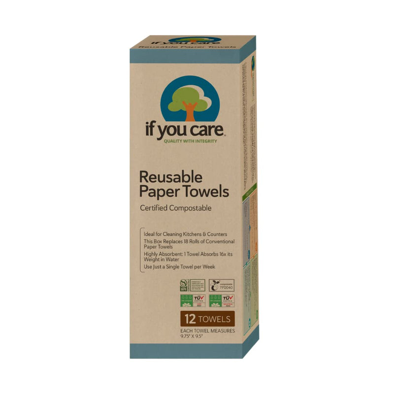 [Australia - AusPower] - If You Care Reusable Paper Towels– 12 CT Sheets – 100% Natural, Compostable Cleaning Cloths for Kitchen, Bathroom, Home Countertop Surfaces – Extra Absorbent, Eco Friendly 